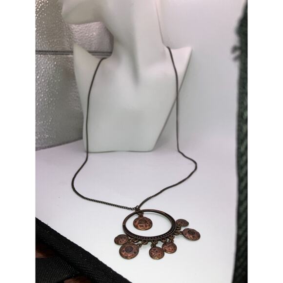 Bronze Boho Hammered Dangle Circle Round Long 34.75 Chain Necklace! - Picture 2 of 9